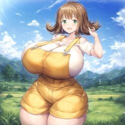  ai_generated barely_contained big_breasts breasts brown_hair bursting_breasts cleavage cute final_fantasy final_fantasy_viii gigantic_breasts happy hips huge_breasts huge_hips large_breasts looking_at_viewer massive_breasts minmin selphie_tilmitt sideboob smile wide_hips 