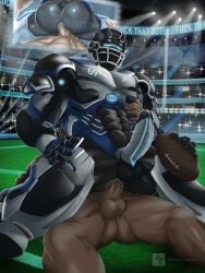  2boys american_football anal_sex ass ass balls bouncing_penis cleatus_the_fox_sports_robot erection football_player from_behind gay human humanoid keoni_booni male male/male male_only muscular muscular_male nude on_top penetration penis public robot sex stadium stadium_background 